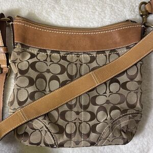 Coach Signature Canvas Crossbody File Bag Brown Tan Style 10402